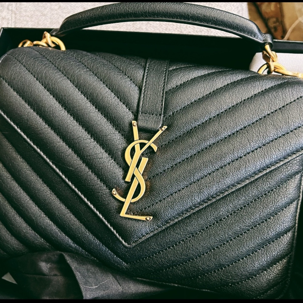 Yves Saint Laurent Sheepskin Matelasse Chevron Monogram Medium College Bag